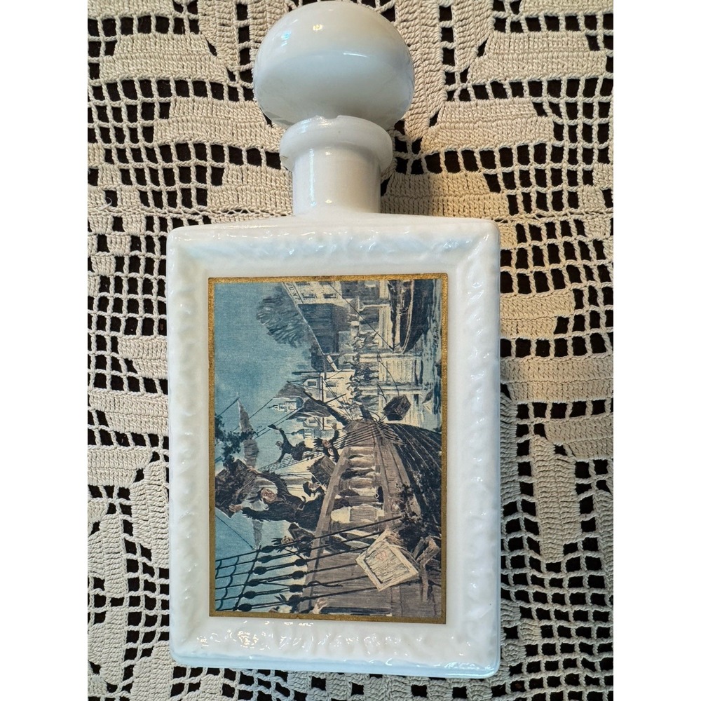 1968 Boston Tea Party Milk Glass Decanter By J.W. Dant American Eagle Barware